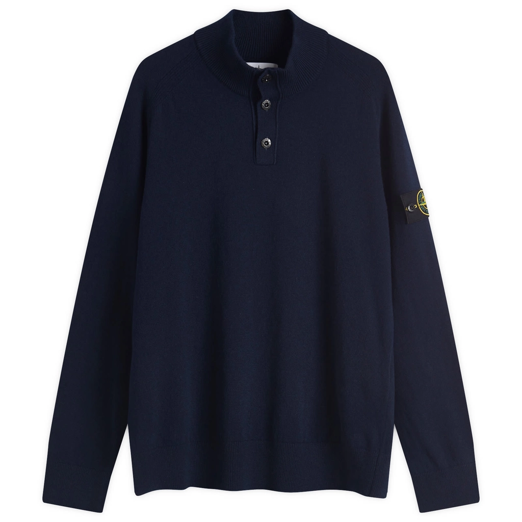 Stone Island Men's Geelong Wool Half Button Knit Navy Blue